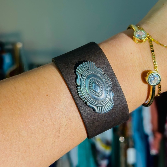 Other - Brown Leather Wristband with Silver Accent